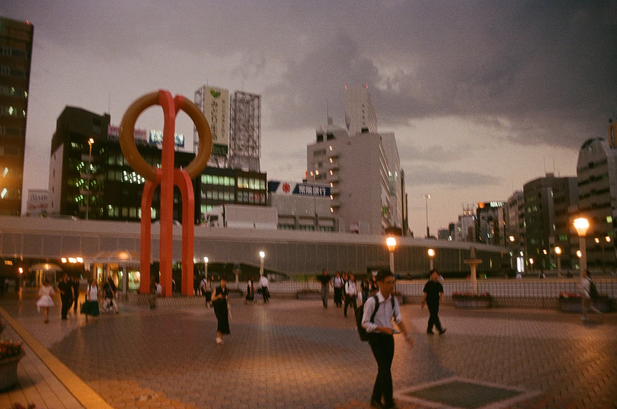 Plaza at blue hour, Tokyo, 35mm film